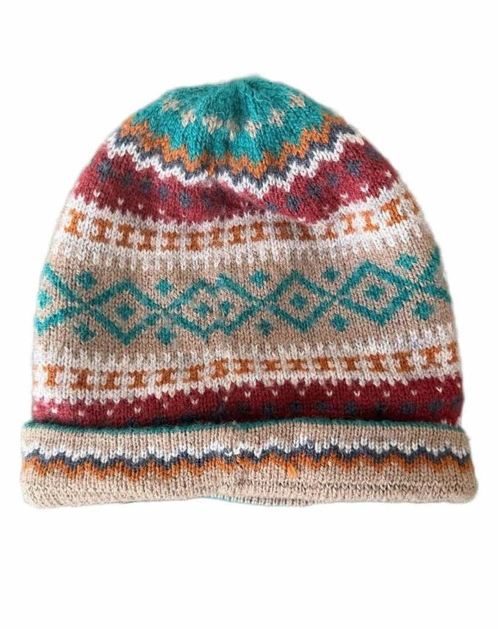 Andes Gifts Sierra Alpaca Knit Beanie Hat Fair Isle Pattern